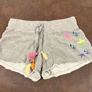Flowers by Zoe. Gray Shorts with Colorful Tassels and Star and Skull Accents